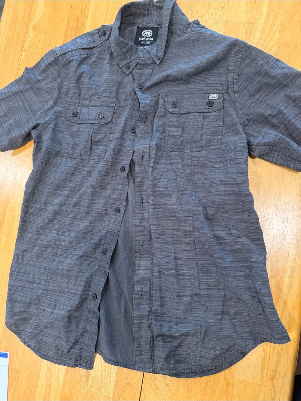 Ecko Unlimited Men’s Black Heather Lightweight Button-Up Shirt Jacket